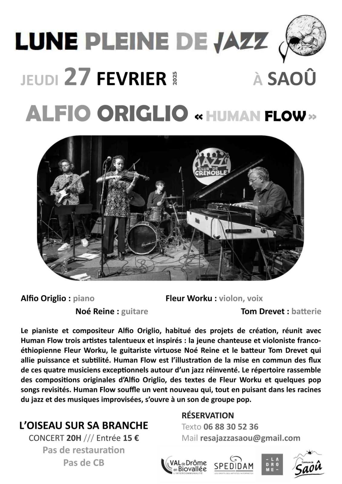 Pleine lune de Jazz à Saoû, restaurant l’oiseau sur sa branche, drôme